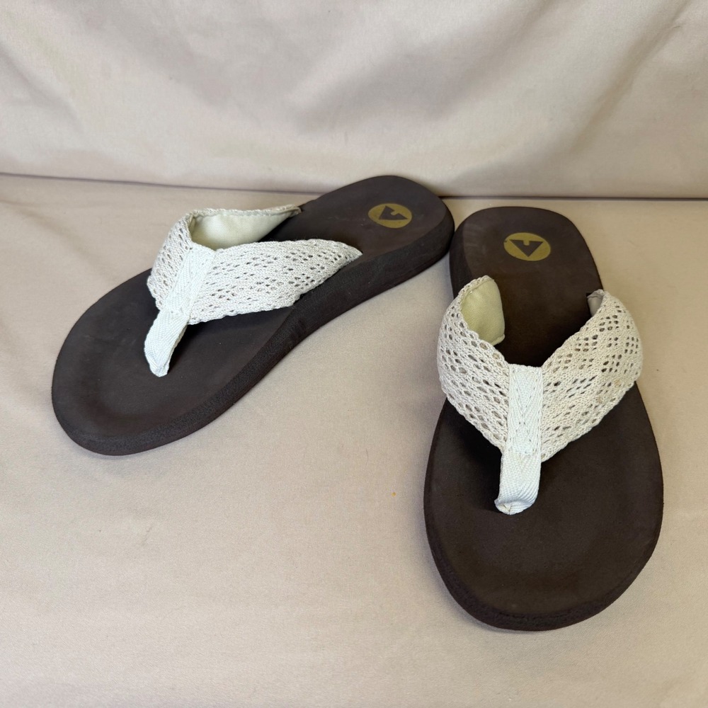 Airwalk Womens Brown Foam Flip Flop Sandals Cream Crochet Straps Size 7/8